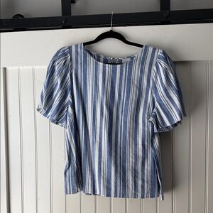 CAbi Blue and White Striped Blouse large